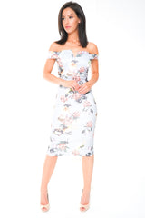 V-bar bloemenprint bardot midi-jurk