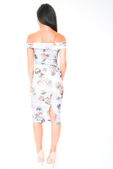 V-bar bloemenprint bardot midi-jurk