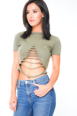 Laser Cut Slashed Crop Top