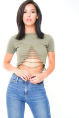 Laser Cut Slashed Crop Top