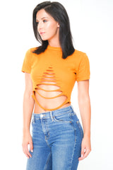 Laser Cut Slashed Crop Top