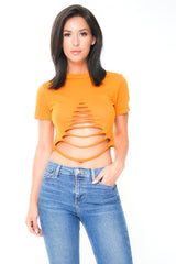 Laser Cut Slashed Crop Top