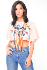 Graphic Applique Tasselled Crop Top