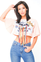 Graphic Applique Tasselled Crop Top