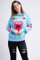 Hooded Monster Printed Sweatshirt Jumper