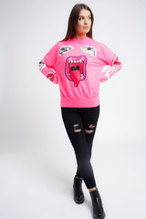 Hooded Monster Printed Sweatshirt Jumper