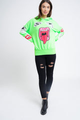 Hooded Monster Printed Sweatshirt Jumper