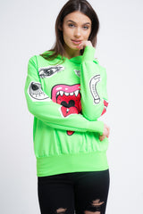 Hooded Monster Printed Sweatshirt Jumper