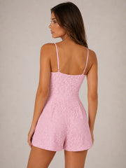Lace Playsuit Floral Overlay Plunge V-Neckline With Adjustable Straps