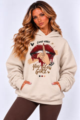 Bold Lips & Slogan Graphic Print Hoodie