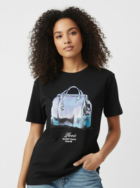Paris Bag Graphic Printed T-Shirt - Black