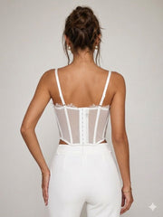 Sheer Bustier Corset Top With Adjustable Spaghetti Straps