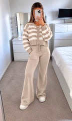 Striped Knit Cardigan & Wide Leg Trouser Co-Ord Set