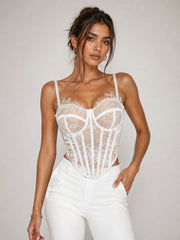 Sheer Bustier Corset Top With Adjustable Spaghetti Straps