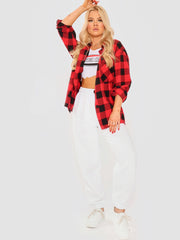 Oversized Button Up Tartan Check Shirt