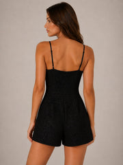 Lace Playsuit Floral Overlay Plunge V-Neckline With Adjustable Straps