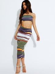Printed Bandeau Crop Top & Midi Skirt Co-ord