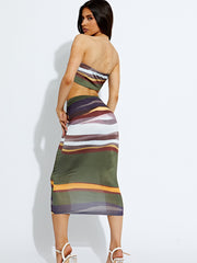 Printed Bandeau Crop Top & Midi Skirt Co-ord