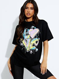 Camiseta gráfica de amor graffiti - Black