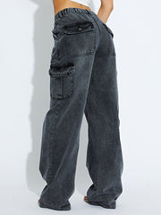 Wide Leg Denim Cargo Trousers