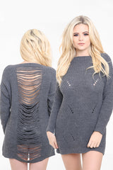 Distress Back Ripped Ladder Oversized Jumper