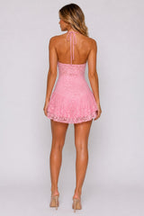 Lace Halter Neck Mini Dress