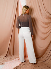 Plunge Neck Lined Mesh Bodysuit