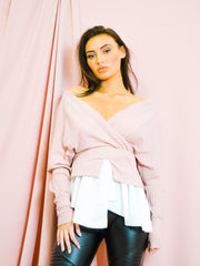 Wrap Over Ribbed Shirt Top