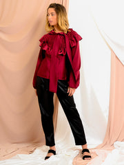 Satin Tie Knot Shirred Frill Top