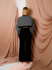 Olivia Hounds-Tooth Cropped Batwing Knitted Jumper