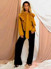 Satin Tie Knot Shirred Frill Top