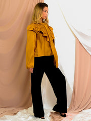 Satin Tie Knot Shirred Frill Top