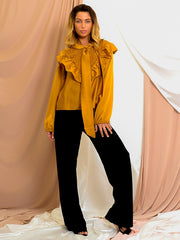 Satin Tie Knot Shirred Frill Top