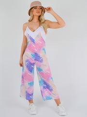 Paint Splash Printed Backless Jumpsuit