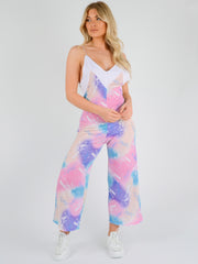 Paint Splash Printed Backless Jumpsuit