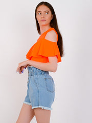 Cold Shoulder Frill Top