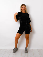 Lurex Striped Oversized T-Shirt & Shorts Co-ord