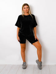 Lurex Striped Oversized T-Shirt & Shorts Co-ord