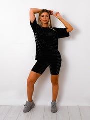 Lurex Striped Oversized T-Shirt & Shorts Co-ord