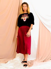 Satin Pleated Midi Skirt