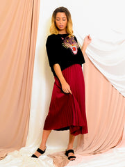 Satin Pleated Midi Skirt