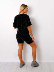 Lurex Striped Oversized T-Shirt & Shorts Co-ord