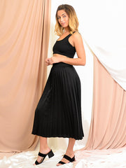 Satin Pleated Midi Skirt