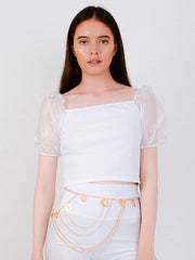Mesh Sleeve Ribbed Milkmaid Top