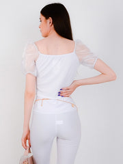 Mesh Sleeve Ribbed Milkmaid Top