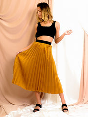 Satin Pleated Midi Skirt