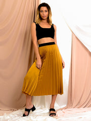 Satin Pleated Midi Skirt