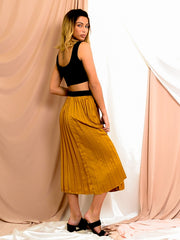 Satin Pleated Midi Skirt