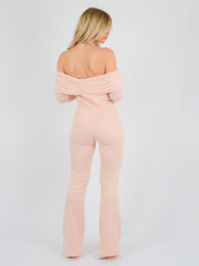 Mesh Neckline Bardot Jumpsuit
