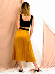 Satin Pleated Midi Skirt